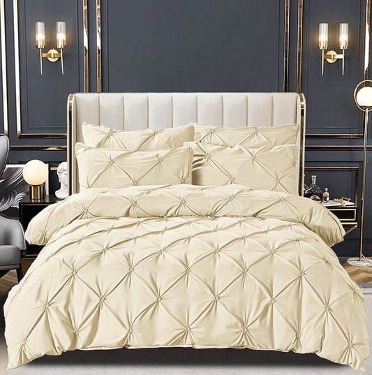 Lenjerie Bumbac Premium 6 Piese, cu Pliuri Brodate, Crem-C3026