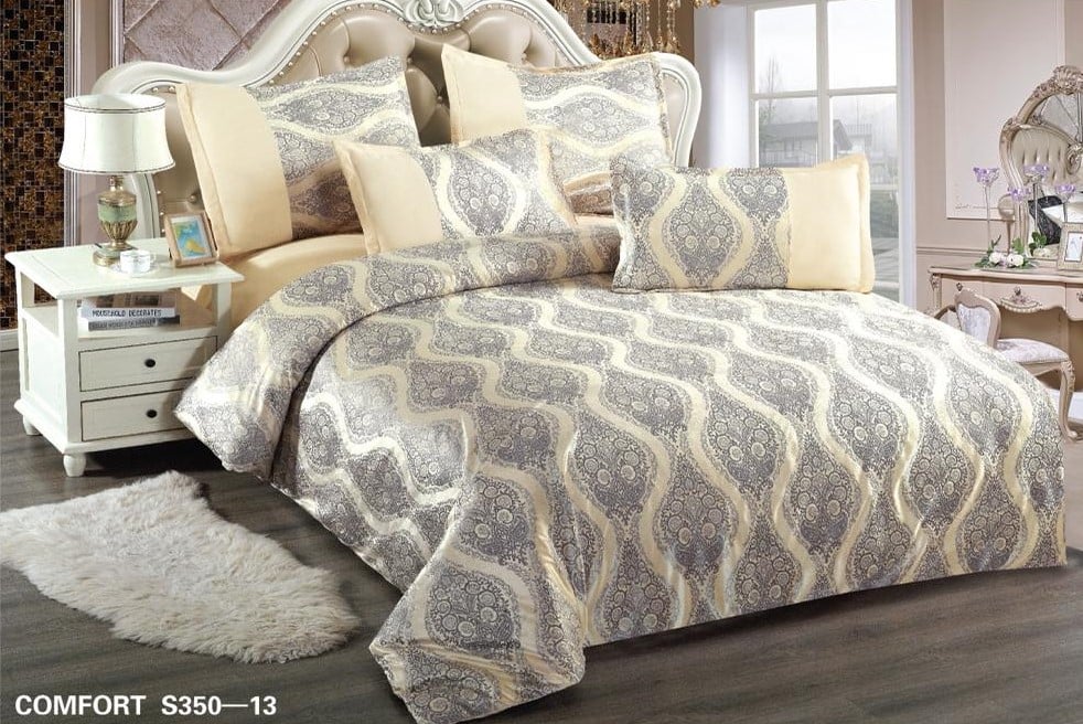 Lenjerie de Lux din Catifea, cu 6 Piese, Crem-D3488