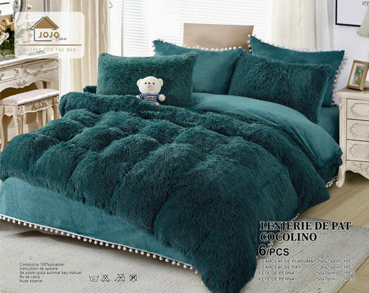Lenjerie Cocolino Fluffy Pufoasa, 6 Piese, Verde Inchis-C4128