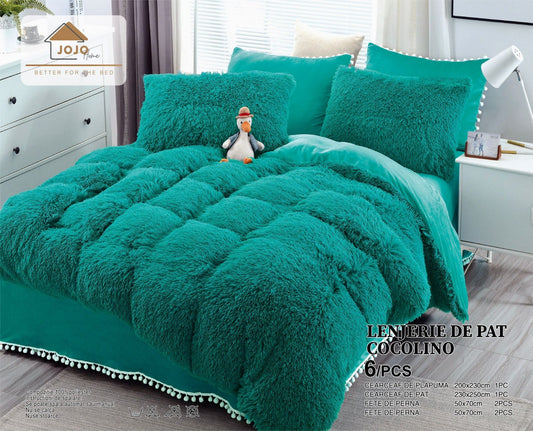 Lenjerie Cocolino Fluffy Pufoasa, 6 Piese, Verde Deschis-C4129