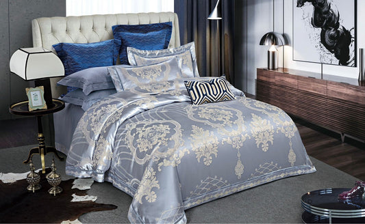 Lenjerie de pat Jacquard Satinat Premium, 6 Piese, Gri/Model Regal-V6444