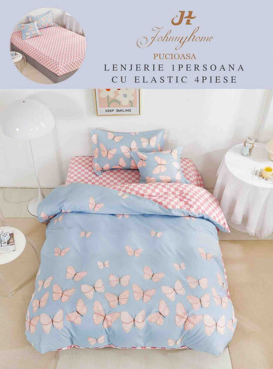 Lenjerie Finet 4 Piese 1 Persoana, cu Elastic, Fluturasi-H7419