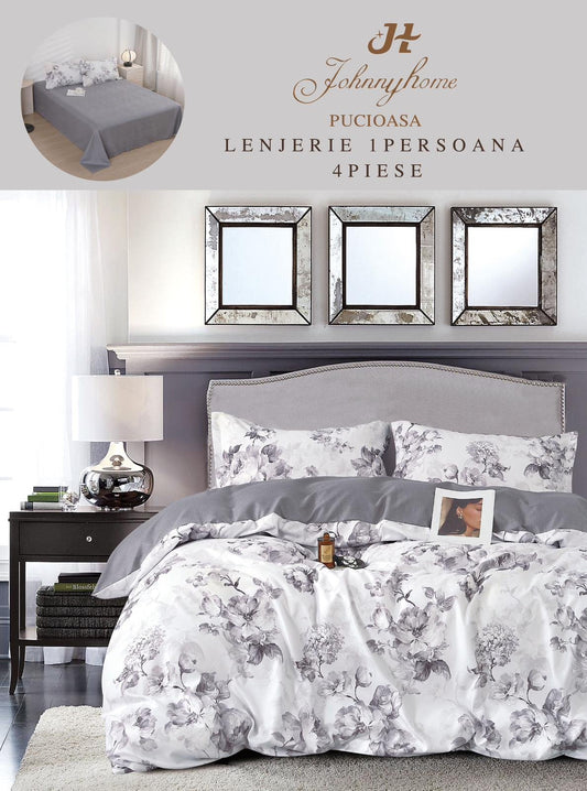 Lenjerie Finet 4 Piese 1 Persoana, Flori Gri-H7217