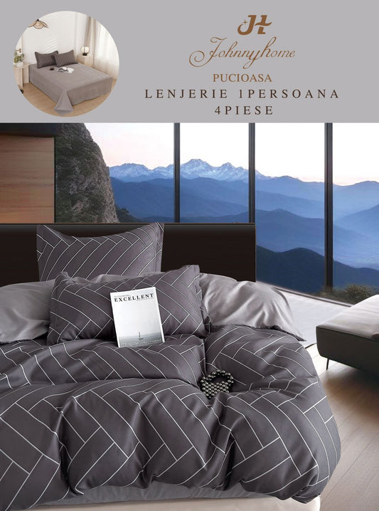 Lenjerie Finet 4 Piese 1 Persoana, Gri/Dungi-H7219