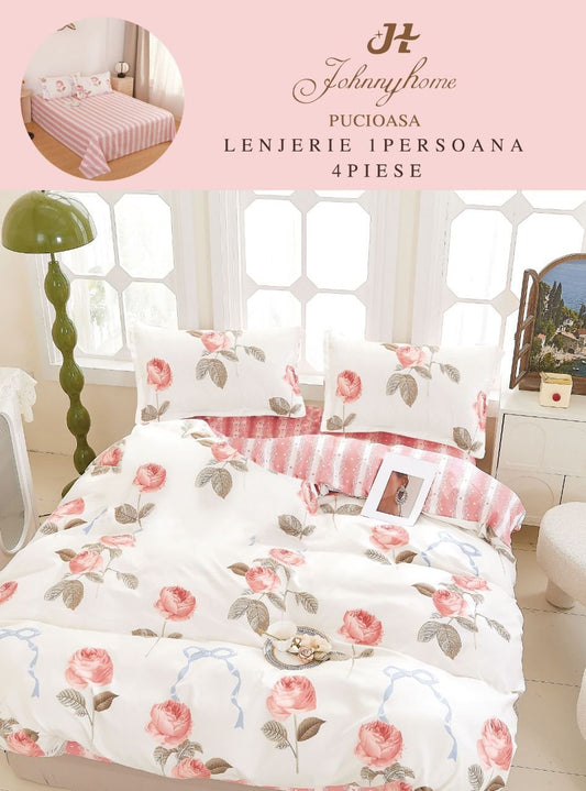 Lenjerie Finet 4 Piese 1 Persoana, Trandafiri-H7202