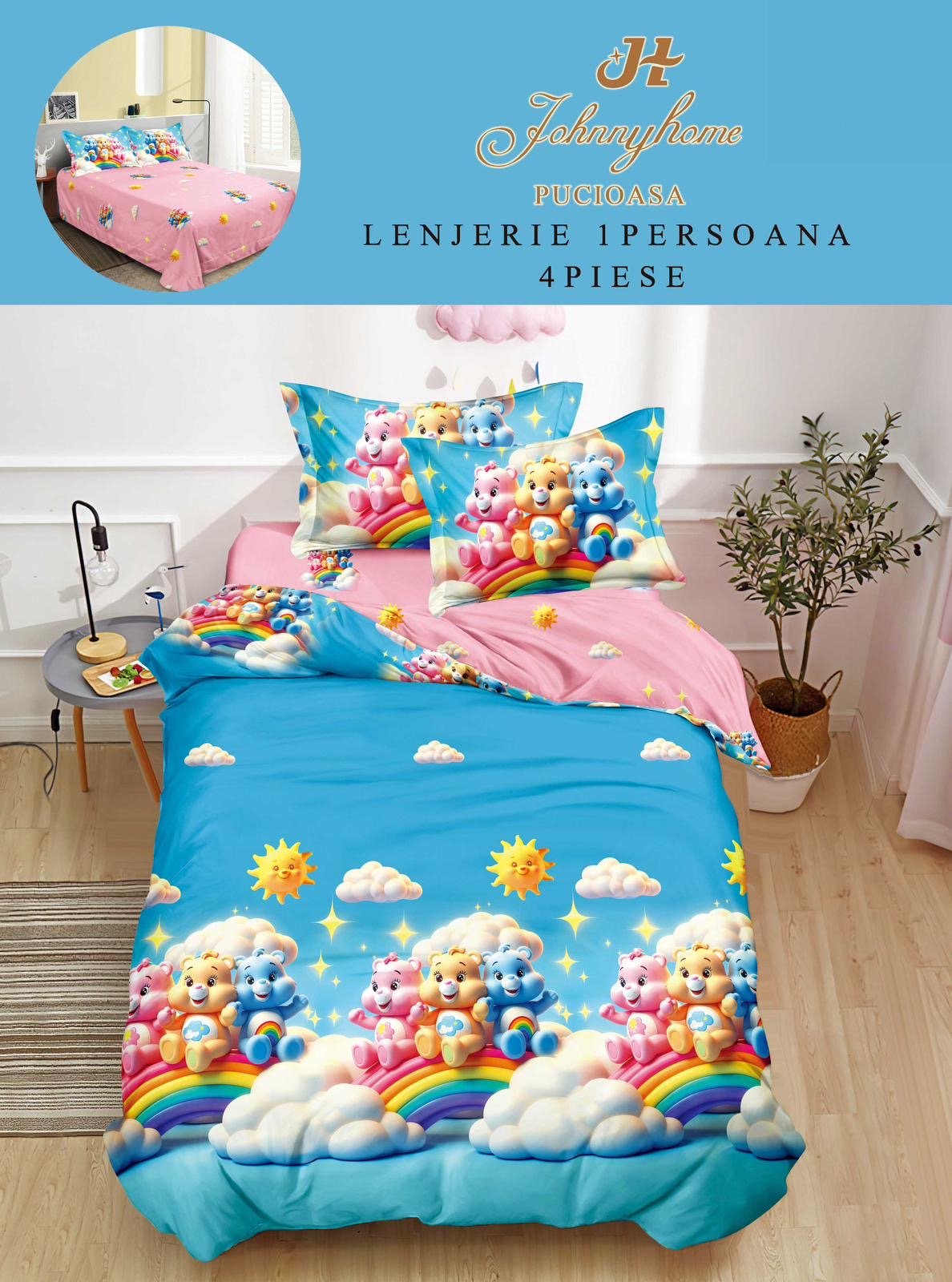 Lenjerie Finet 4 Piese 1 Persoana, Ursuleti/Curcubeu-H7708
