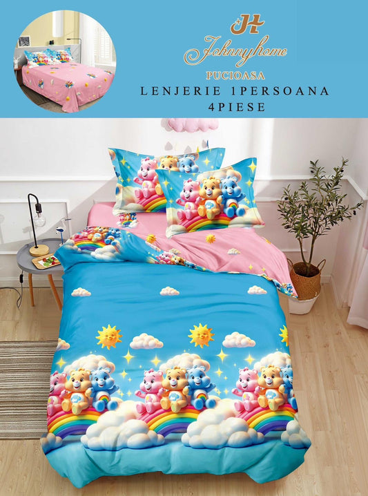 Lenjerie Finet 4 Piese 1 Persoana, Ursuleti/Curcubeu-H7708