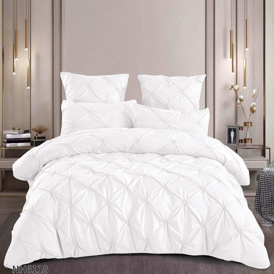 Lenjerie Finet Premium 6 Piese, cu Elastic si Pliuri Brodate, Alb-P8058