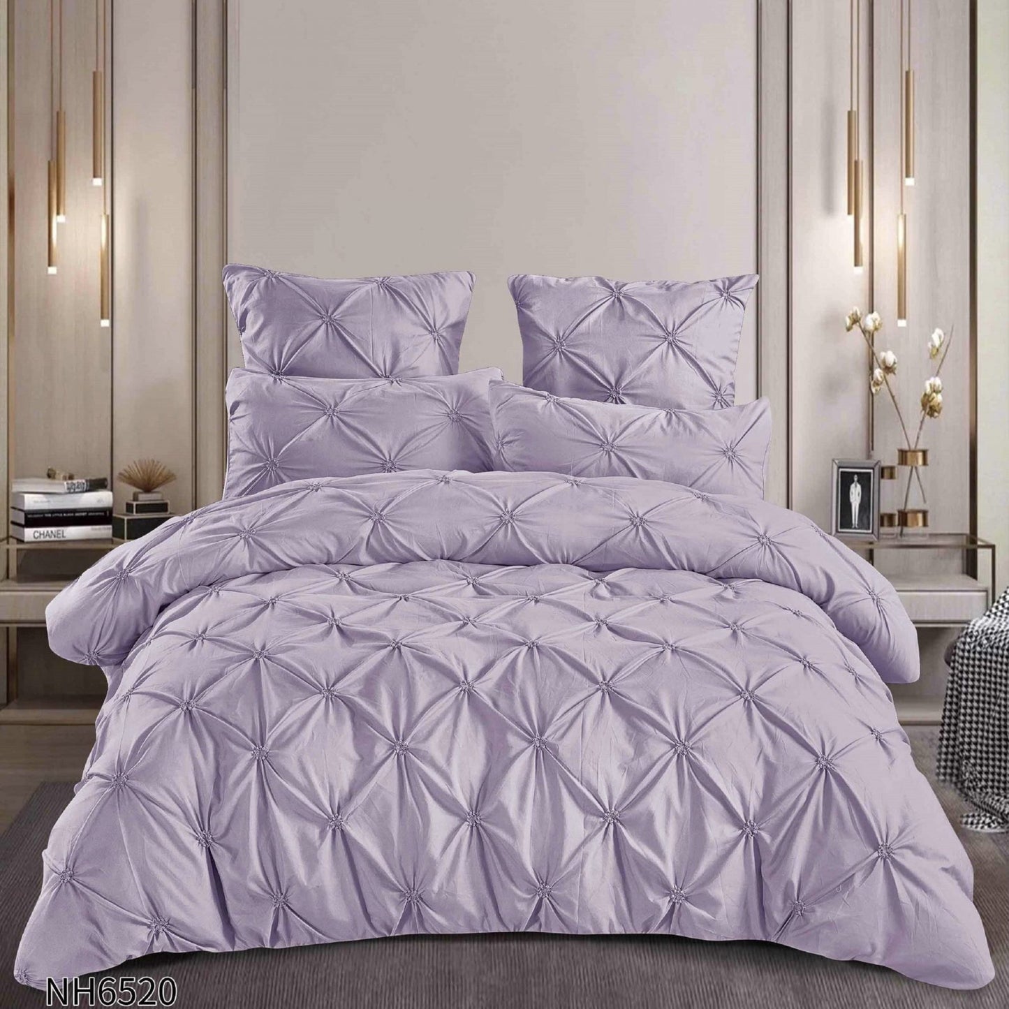 Lenjerie Finet Premium 6 Piese, cu Elastic si Pliuri Brodate, Lila-P8050