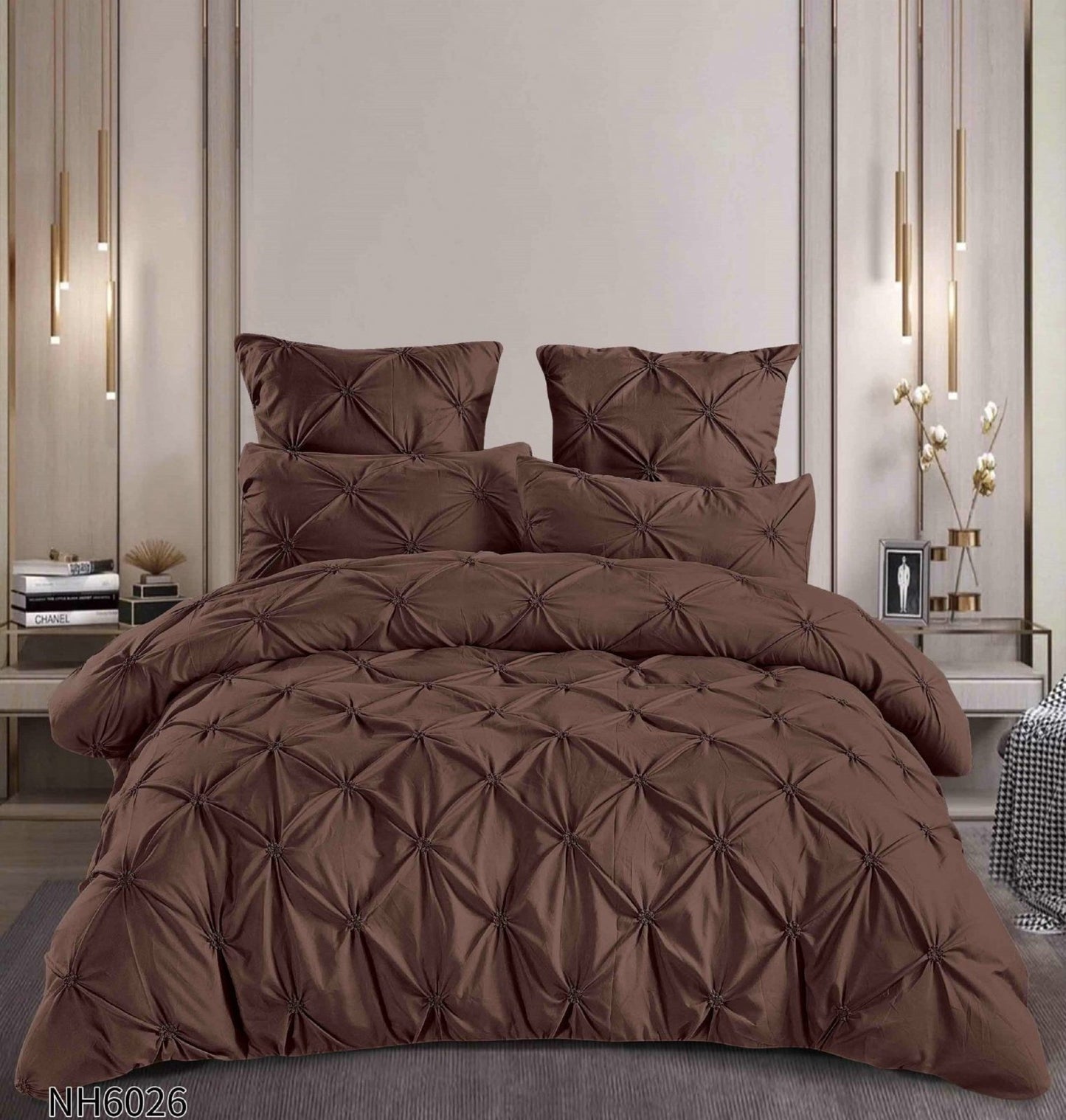 Lenjerie Finet Premium 6 Piese, cu Elastic si Pliuri Brodate, Maro-P8043