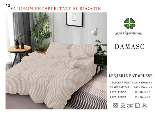 Lenjerie Pat Dublu din Bumbac Damasc, cu 6 Piese, Cabalin-P7022