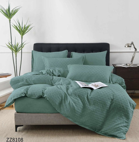 Lenjerie Pat Dublu din Finet Tricotat, 4 Piese, cu Elastic, Verde Menta-P6923
