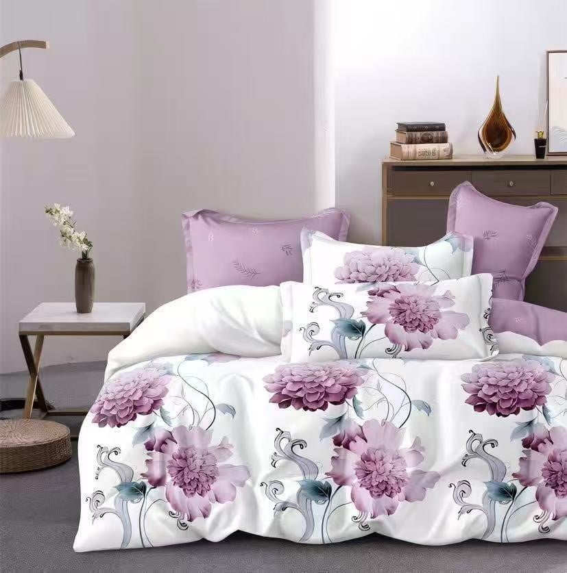 Lenjerie Pat Dublu din Finet, 6 Piese, cu Elastic, Floricele-Y8447