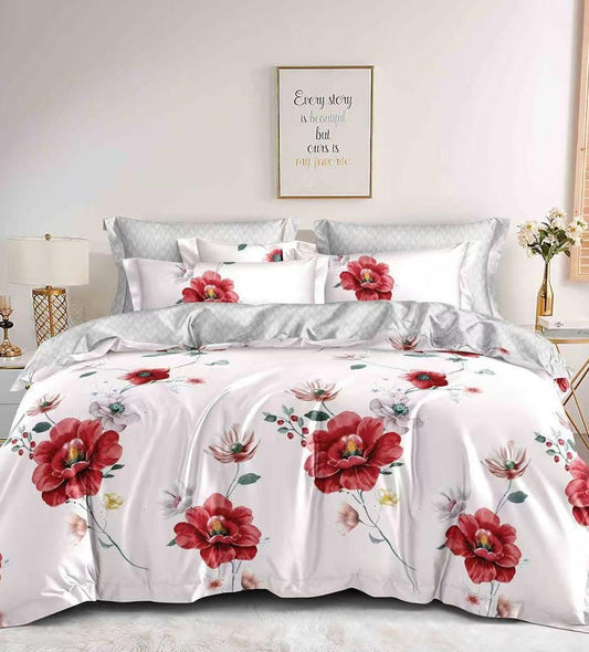 Lenjerie Pat Dublu din Finet, 6 Piese, cu Elastic, Floricele-Y8462