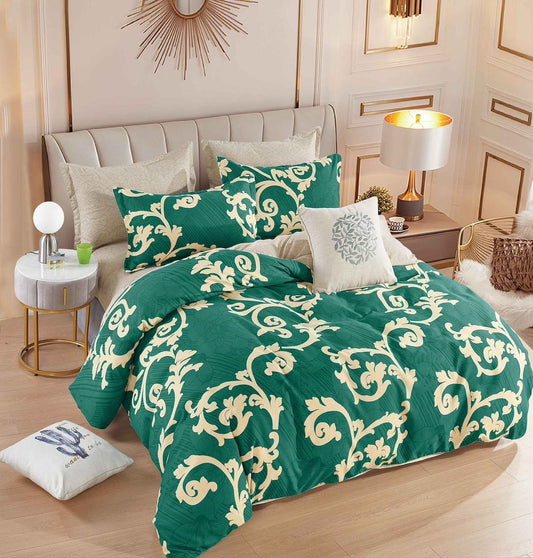 Lenjerie Pat Dublu din Finet 6 Piese, cu Elastic, Verde/Crem Royal-C6386