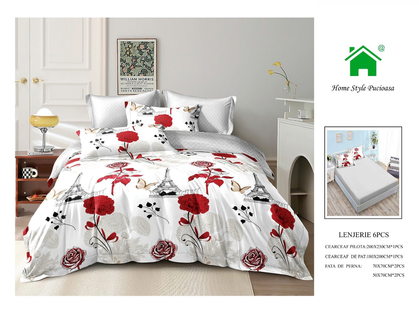 Lenjerie Pat Dublu Din Finet, 6 Piese, cu Elastic-N7314