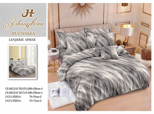 Lenjerie Pat Dublu din Finet, 6 Piese, Gri-H7682