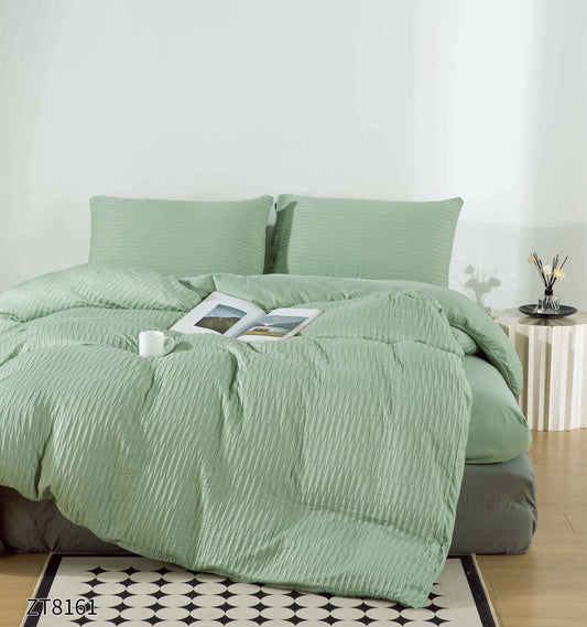 Lenjerie Pat Dublu din Finet Creponat, 4 Piese, cu Elastic, Verde-P7882