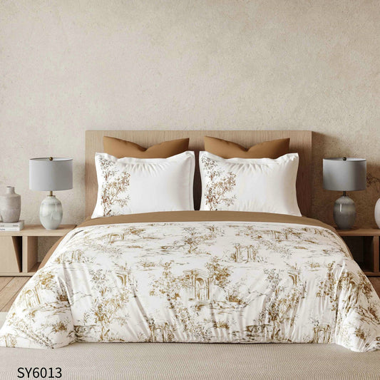 Lenjerie Pat Dublu din Finet Imprimat Digital, 6 Piese, cu Elastic, Rustic Elegant-P8072
