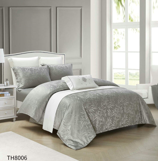 Lenjerie Pat Dublu din Satin, 4 Piese, cu Elastic, Gri Deschis-P7470