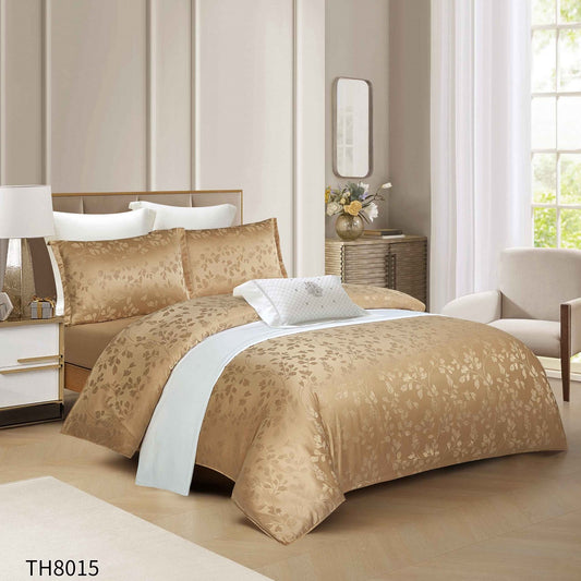 Lenjerie Pat Dublu din Satin, 4 Piese, cu Elastic, Auriu-P8140
