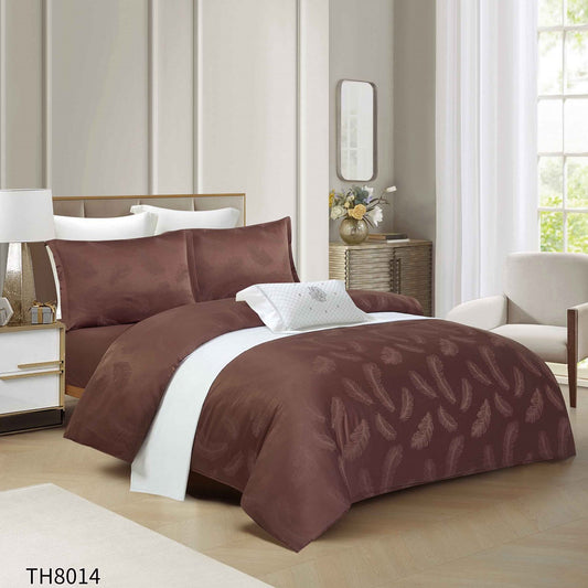 Lenjerie Pat Dublu din Satin, 4 Piese, cu Elastic, Maro-P8139