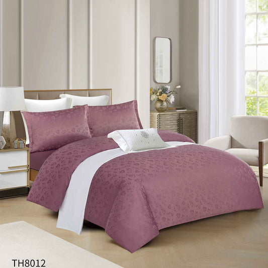 Lenjerie Pat Dublu din Satin, 4 Piese, cu Elastic, Mov Prafuit-P8137