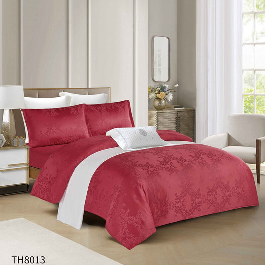 Lenjerie Pat Dublu din Satin, 4 Piese, cu Elastic, Rosu-P8138