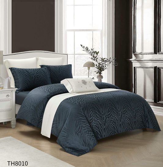 Lenjerie Pat Dublu din Satin, 4 Piese, cu Elastic, Bleumarin-P7474