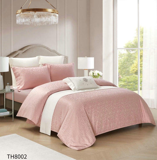 Lenjerie Pat Dublu din Satin, 4 Piese, cu Elastic, Roz-P7471