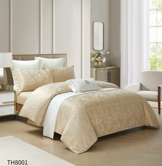 Lenjerie Pat Dublu din Satin, 4 Piese, cu Elastic, Bej-P7472