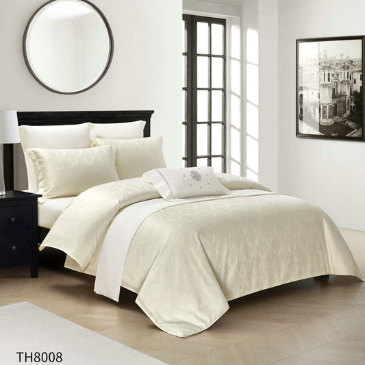 Lenjerie Pat Dublu din Satin, 4 Piese, cu Elastic, Crem-P8135