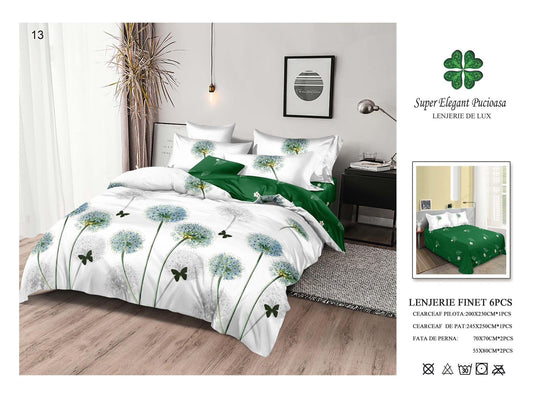 Lenjerie Pat Dublu, Finet, 6 Piese, Alb/Verde/Papadii-P6975