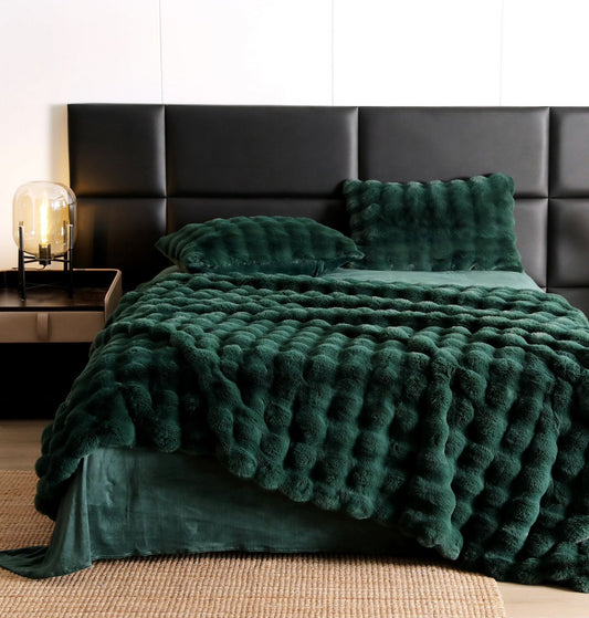 Lenjerie pat dublu, Pufoasa, din Blanita artificiala, 6 piese, Verde