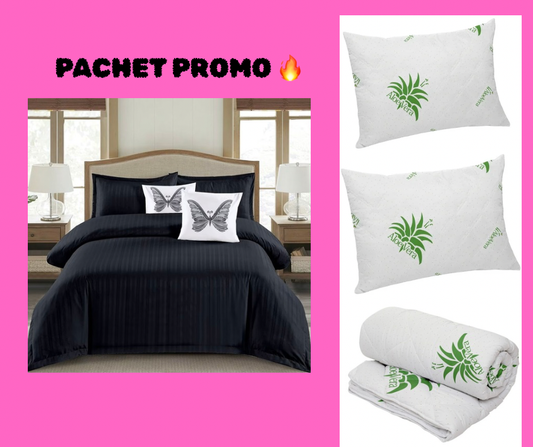 Pachet Promotional Lenjerie Damasc 6 Piese cu Elastic+Pilota Aloe Vera+2 Perne Aloe Vera-PP8143