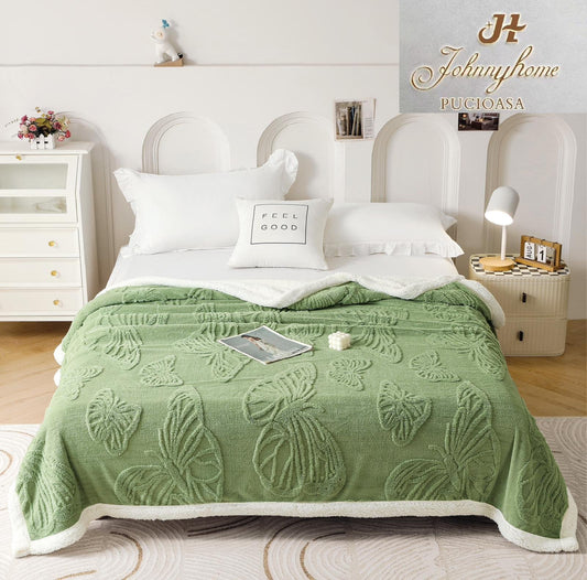 Patura Cocolino cu Blanita, 200x230cm, Fluturi Gofrati, Verde-H6987