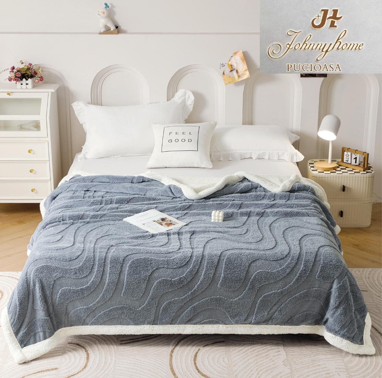Patura Cocolino cu Blanita, 200x230cm, Model Dungat, Gri AlbÄƒstrui-H7091