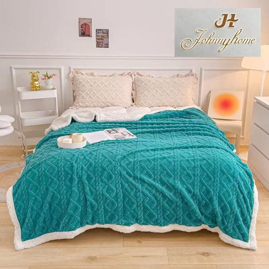 Patura Cocolino cu Blanita, 200x230cm, Model Tricotat, Turcoaz-H7005