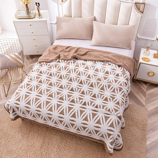 Patura Cocolino cu Blanita, Tip Sherpa, Model Floral, 200x230cm, Maroniu/Alb-P6707