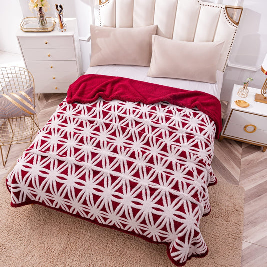 Patura Cocolino cu Blanita, Tip Sherpa, Model Floral, 200x230cm, Rosu/Alb-P6706