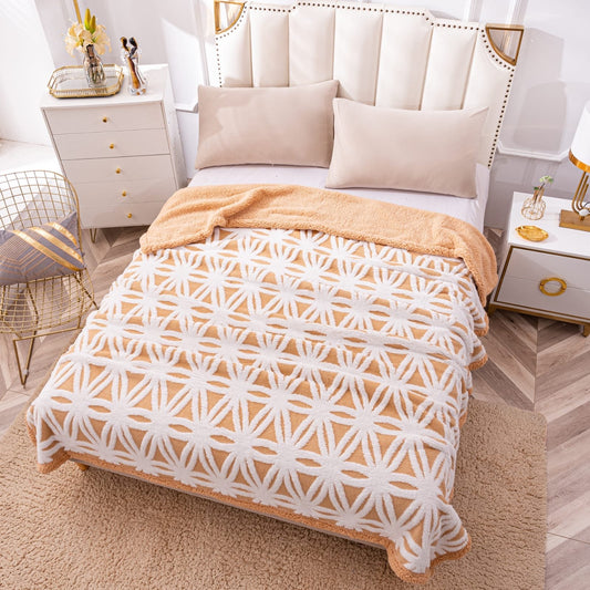 Patura Cocolino cu Blanita, Tip Sherpa, Model Floral, 200x230cm, Bej/Alb-P6709