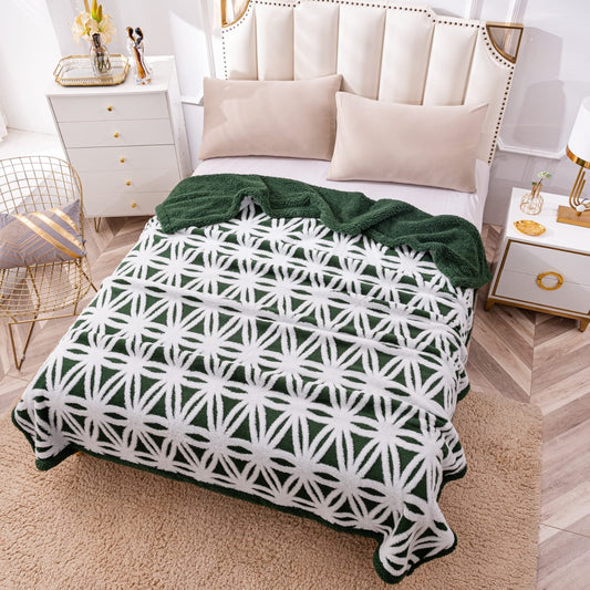 Patura Cocolino cu Blanita, Tip Sherpa, Model Floral, 200x230cm, Verde/Alb-P6704