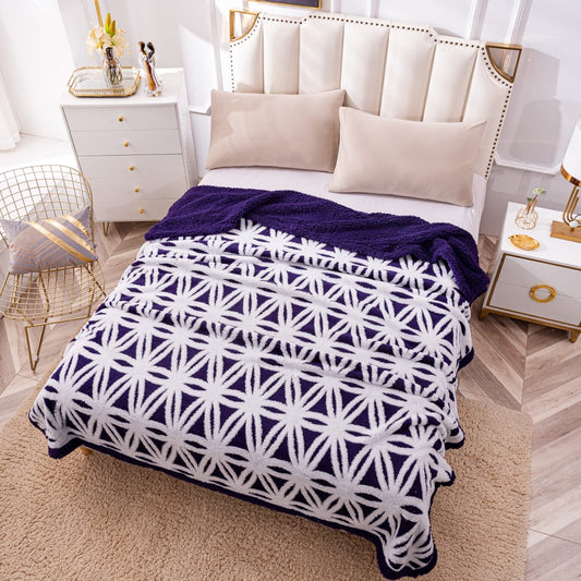 Patura Cocolino cu Blanita, Tip Sherpa, Model Floral, 200x230cm, Indigo/Alb-P6705