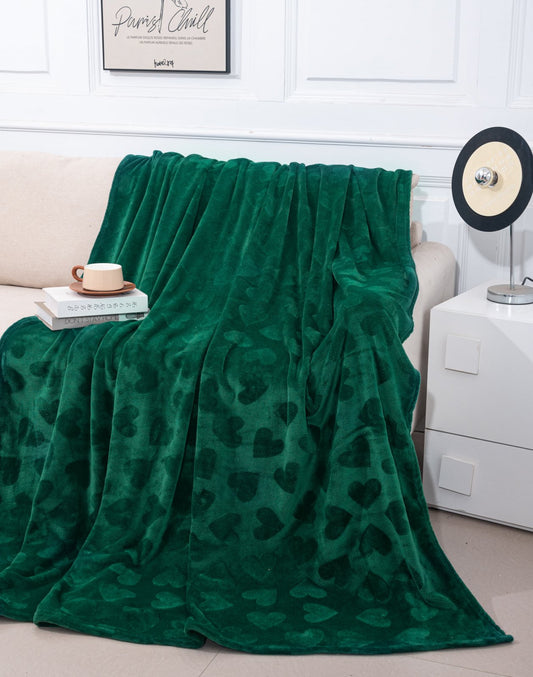 Patura Cocolino Subtire, 200x230cm, Verde/Inimi-P8235