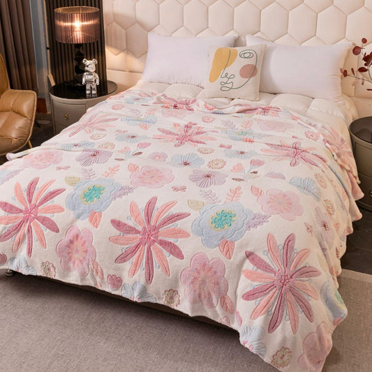 Patura Cocolino Subtire, 200x230cm, Crem/Floricele-C7931