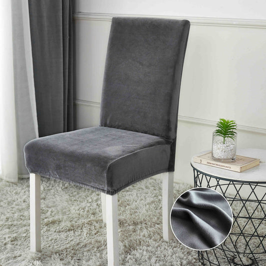 Set 6 Huse Universale pentru Scaun, din Catifea, Gri Inchis