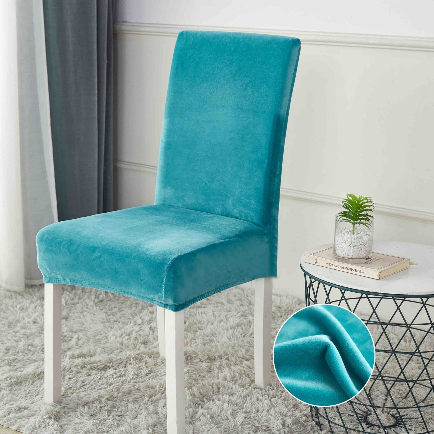 Set 6 Huse Universale pentru Scaun, din Catifea, Turcoaz