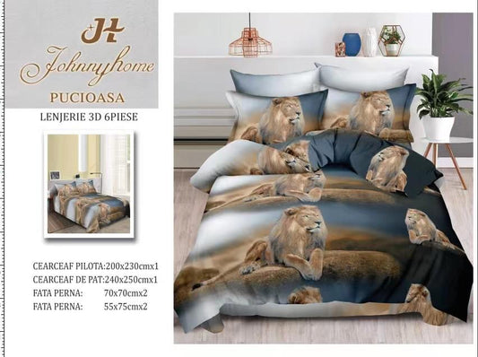 Lenjerie 3D Pat Dublu Bumbac Satinat cu 6 Piese, Lei-H8827
