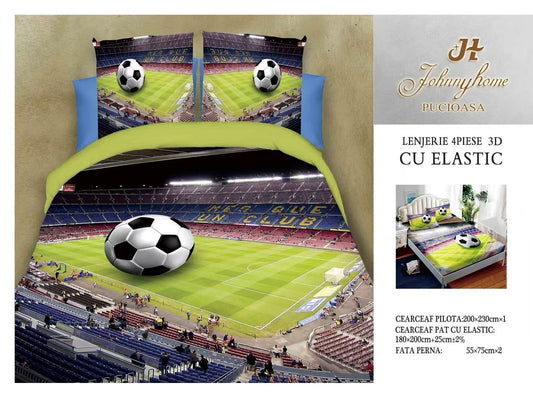 Lenjerie 3D cu Elastic din Bumbac Satinat Superior cu 4 Piese, Fotbal-H8811